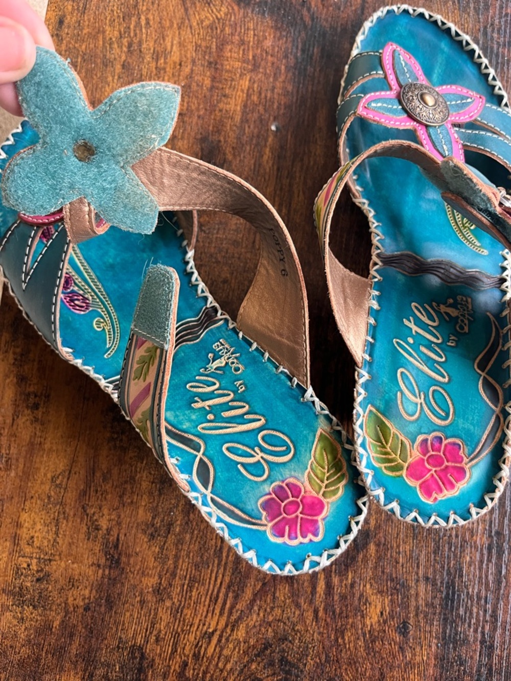 Colorful Teal Sandals with Pink Floral Accents - Picture 4 of 16